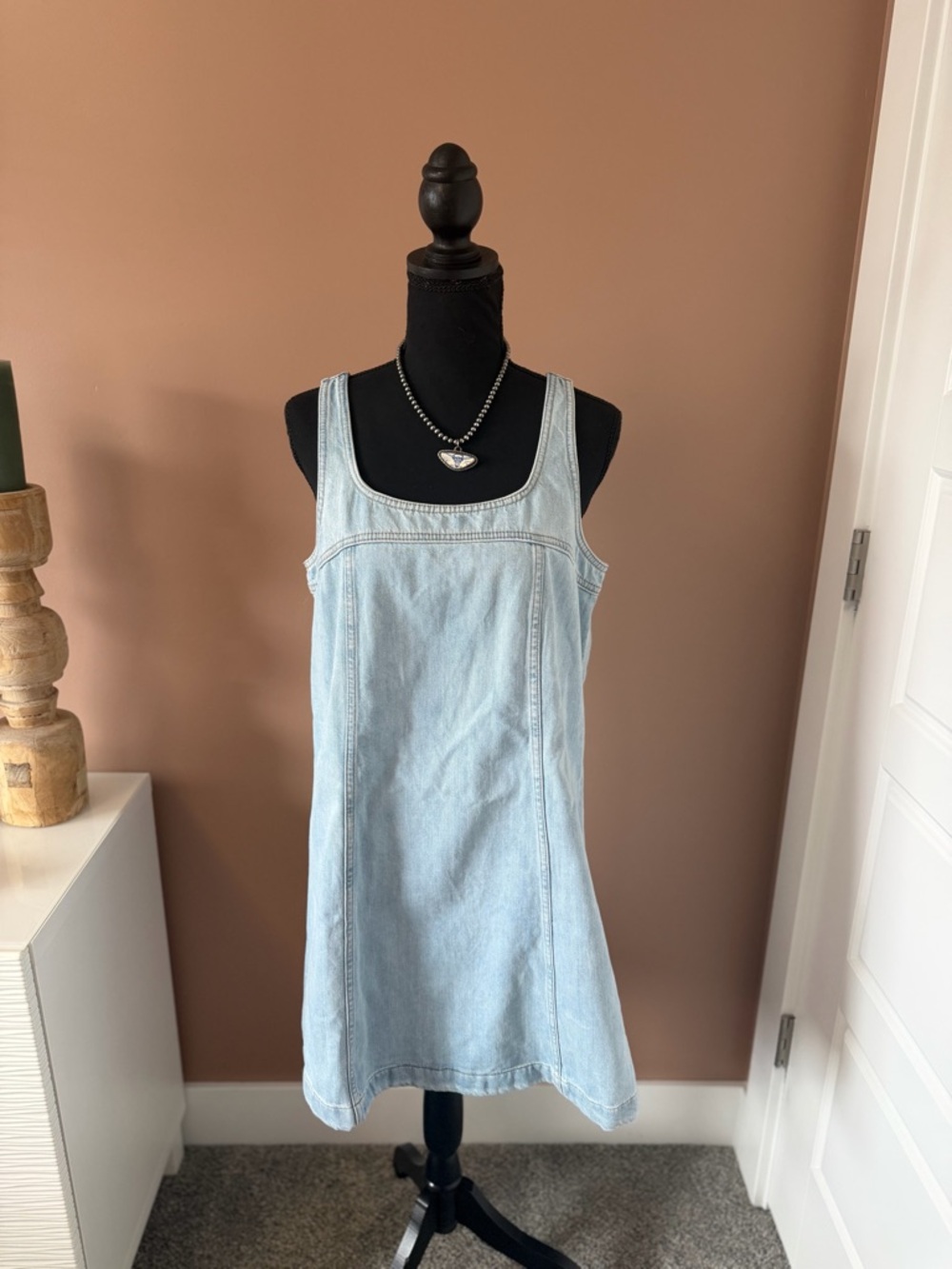 Madewell Light Wash Denim Tank Dress with Front Zip
